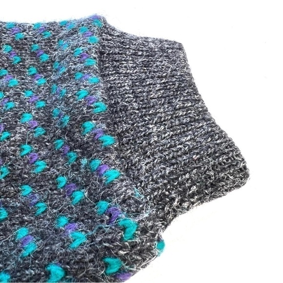 L.L. Bean Vintage Sweater Birdseye Norwegian Ragg Wool Men’s XL Gray Purple Teal - Picture 7 of 10